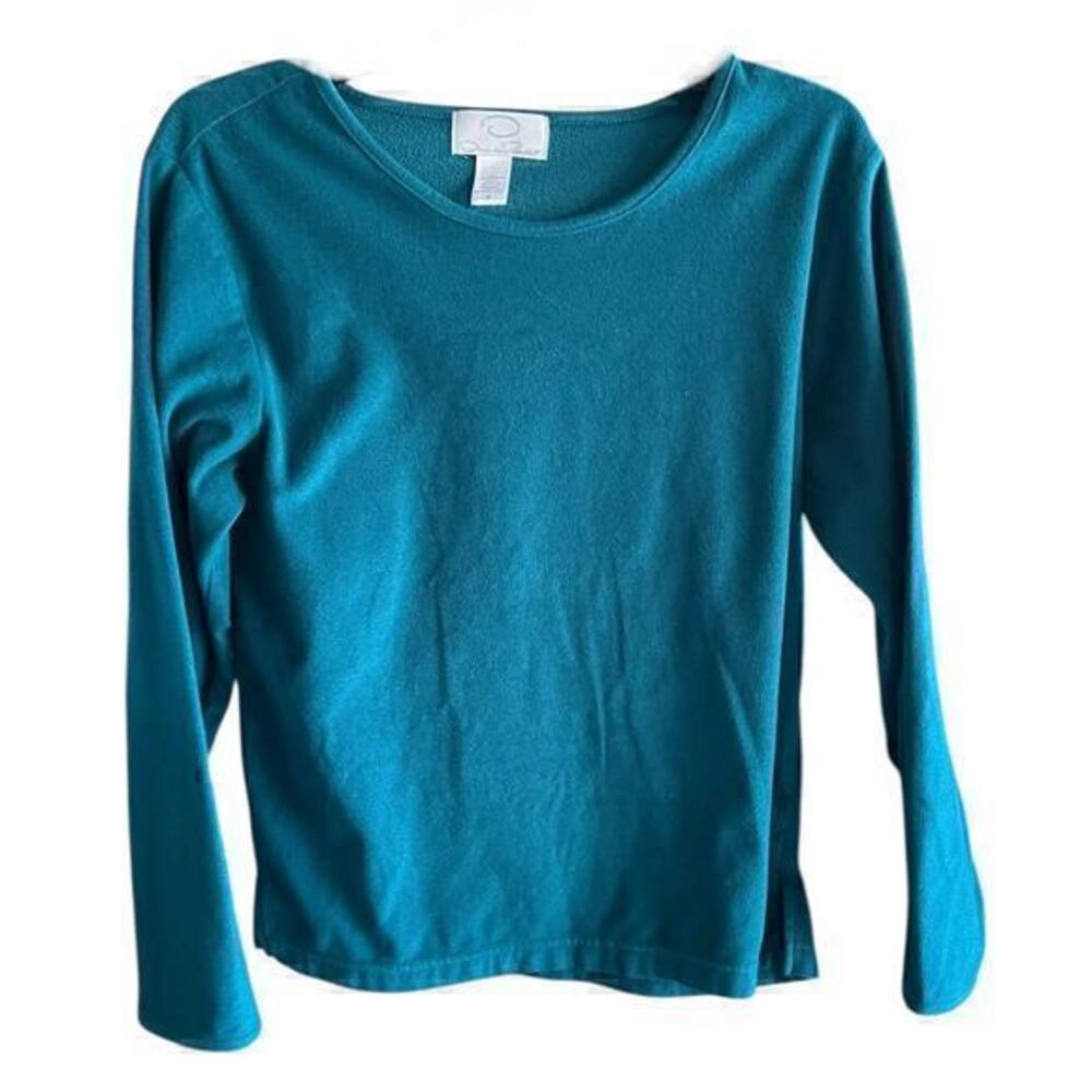 B7 Oscar de la Renta pop over jade green fleece style scoop neck side split M